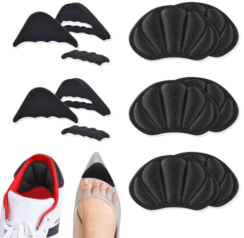 COYUN 5 paia di solette imbottite unisex per fare calze grandi scarpa, inserti regolabili, presa tallone, cuscinetti adesivi riutilizzabili per piedi donna, nero