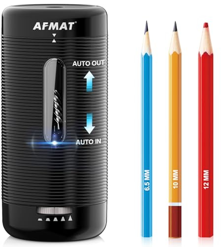 AFMAT Electric Pencil Sharpener, Rechargeable Automatic Pencil Sharpener for Large Color Pencils 6.5-12mm, Hands Free Pencil Sharpener 5 Nibs Settings for School/Office/Art Studio/Home,Black, PSC2