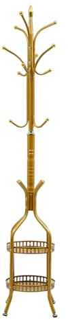 CHALIGHT 72.8in Coat Rack Freestanding 12 Hooks Coat Tree with Umbrella Holder Metal Modern Coat Hanger Stand for Entryway, Purse Rack Hat Rack Stand for Living Room Bedroom Office (Golden)