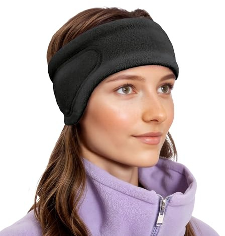 Sukeen Running Ear Warmers for Women, Double-Layer Fleece Ear Warmer Headband, Moisture Wicking Non-Slip Winter Running Headband, Elastic Winter Headbands for Cycling Hiking Skiing Jogging, Black