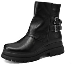 QUEEN HELENA Bottines Biker Bottes basses avec double boucle femme X33-96, Noir , 39 EU