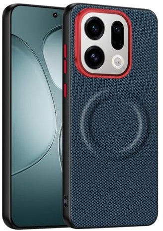 teroxa Coque pour Oppo Find X9 Pro, cadre d'objectif d'appareil photo en métal TPU pare-chocs en fibre de nylon coque arrière compatible avec les coins MagSafe Protection antichoc (bleu)