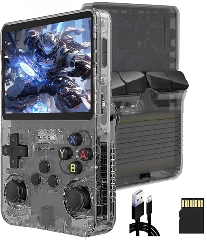 Drqzwp R36S Console Retro Game Portatile aggiornata, Funzione di Archiviazione Manuale, Pulsanti Ergonomici, Oltre 15.000 Giochi Classici Retrò Supporto per l'aggiunta di Altri Giochi (Nero/64G)