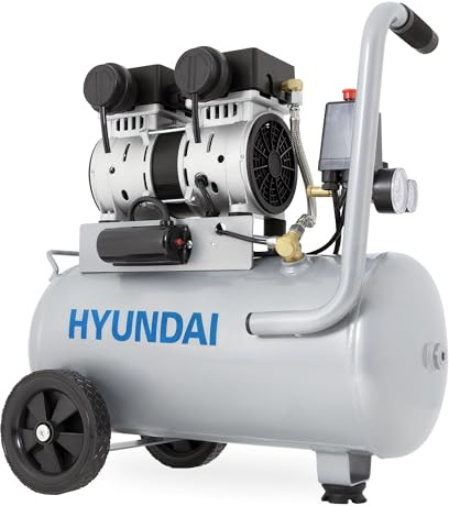 HYUNDAI Silent Kompressor SAC15024 | 24L Kessel | 1.5kW (2PS), 9bar | 202 L/Min Ansaugleistung | Luftkompressor leise, ölfrei | 1 Anschluss | geräuscharmer Flüsterkompressor