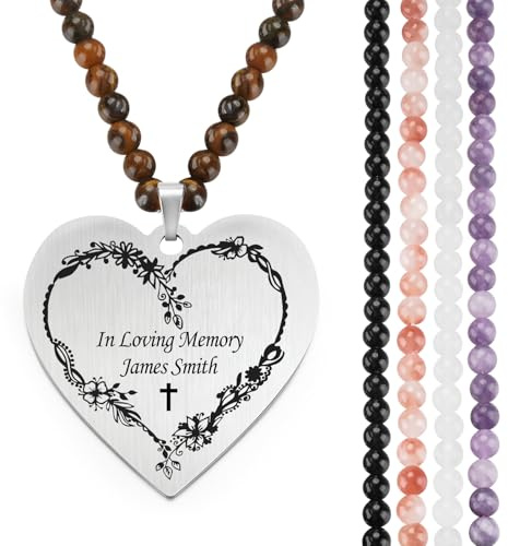 Abooxiu Engraved Name Plates for Cremation Urns for Human Ashes Name Plate Urn Plaques Personalized Urn Pendant for Keepsake Urns, Hanging Name Tag in Stainless Steels, Tiger's Eye Beads