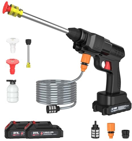 Limpiador de alta presión con batería, 35 bar, 240 L/H, pistola de lavado móvil, 6 en 1, boquilla ajustable, manguera de 5 m, pistola portátil con batería de 3000 mAh para lavado de coches, limpieza