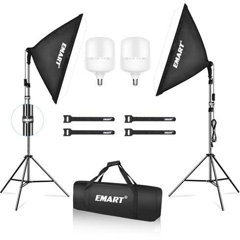 EMART Softbox Photography Lighting Kit, 20x28 Professional Softbox Lighting Kit with 6500K LED Bulbs, Studio Lights for Photography, Video Recording, Live Streaming, Portraits Shooting, Podcast