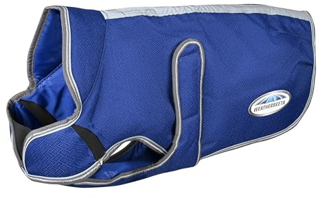 WeatherBeeta ComFiTec Premier Free Parka Deluxe Dog Coat Medium, Dark Blue/Grey/White, 28