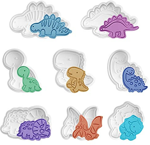 Dinosaurier Ausstechformen Set 8 Stück Tier Keksformen Fondant Ausstecher Kolben Backform Keksstempel Keks DIY Präge Kuchenformpressen