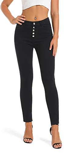 MIRLCIMR Womens High Waist Stretch Pants 5 Button Push Up Butt Lifting Skinny Colombian Jeans,Black,12