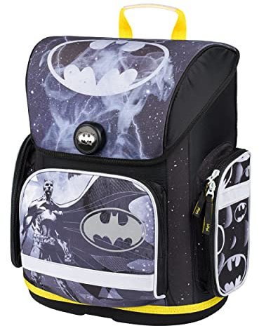 Baagl Schulranzen Jungen für 1. Klasse, Ergo Schultasche Jungs Grundschule, Leichter Kinder Ranzen Tornister Schulrucksack mit Brustgurt (Batman Storm)