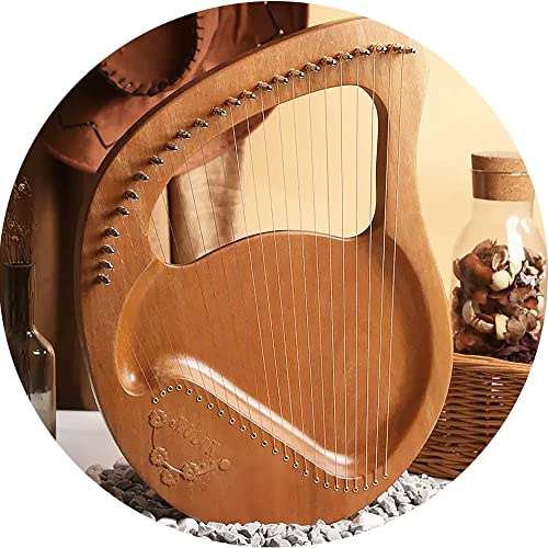 24-strängad lyra harpa, bärbart mahognystränginstrument med bärväska stämningsnyckel sträng present till nybörjare musikälskare barn vuxen (färg: natur)