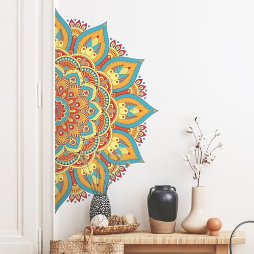 Tanlaby Diseño de Mandala Pegatinas de Pared Mandala Flores Adhesivos Vinilos Colorido Boho Flores Decorativos Pared para Dormitorio Salón TV Sofá Pared sala de Estar Yoga Hogar Pegatinas