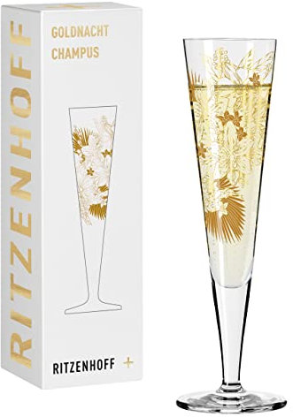 RITZENHOFF 1071032 Bicchiere da champagne 200 ml - Serie Goldnacht No. 32 - Motivo melograno con oro vero - Made in Germany