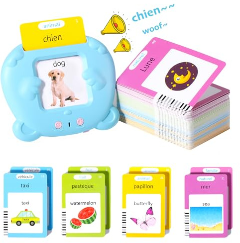 Oderra Carte Flash Parlante Francais, Cartes éducatives 224 Mots, Jouet Educatif pour écouter et Apprendre Cadeau Enfant, Jouet Enfant 3 4 5 6 Ans pour Garçons et Filles Bleu