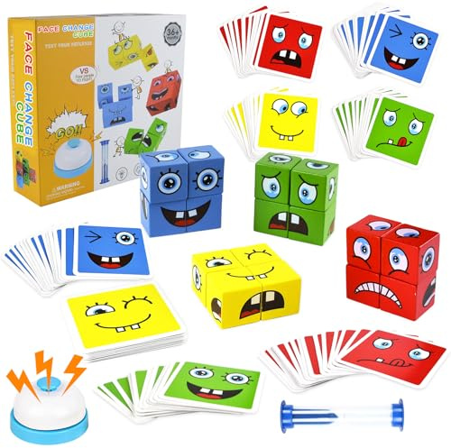 face Changing Magic Cube, 3D pussel ansiktsförändring magisk kub, 3D-ansiktspussel, träkub pussel, magisk kub byggstenar leksak utrustad med snatchs bellss