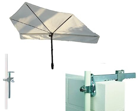 Hollymat Weisser mobiler BALKONFÄCHER 140 x 70 cm drehbarer, teleskopischer UV-Sonnenschutz-Fächerschirm, inkl. Tragetasche - Made Baden Württemberg