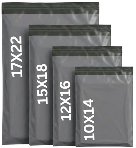 LIVERPOOL ENTERPRISES LTD 60 Mixed Grey Parcel Bags – Tamper-Proof Self-Seal Mailing & Postage Bag for Shipping, Packaging & Delivery – 4 Assorted Sizes 15 of Each (XS to Large)