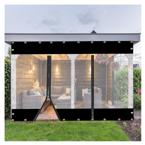 Pergola Seitenteile Transparente Planen Wasserdicht mit Reißverschlusstür Außenvorhang for Veranda, Pavillons, Camping POCHY(3x2.5m/9.8x8.2ft)