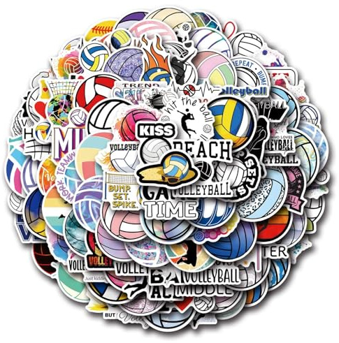 Set di Adesivi Impermeabili per Pallavolo, Regalo per Adolescenti e Adulti, 100 Pezzi, Adesivi in Vinile Sportivi per Decorazione di Auto, Motociclette, Biciclette, Skateboard, Snowboard, Bagagli