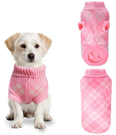 PawSailor Scozzese Maglione per Cani Piccolo a Collo Alto Maglione Cuccioli Pullover Cane Morbido Confortevole Felpa Cani Abito Riscaldanteper per Chihuahua, Maltese, Yorkie, Gatti, Rosa S