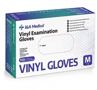 I&A Medical Guantes de Vinilo para Examen, CX 100 Unidades/Carton 1000 ud (M)