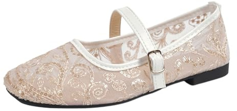 Generisch Ballerines confortables pour femme - Chaussures de danse classiques - Chaussures de danse antidérapantes - Chaussures d'été larges - Chaussures de ballet sportives à lanières, Y02 doré, 37