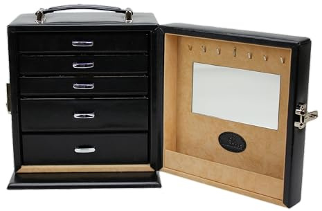 Windrose Schmuckkoffer mit integrierter Schmucktasche Merino (schwarz-legacy)