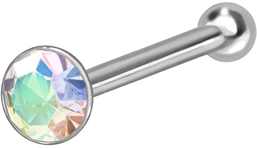 PIERCINGLINE 925er STERLING SILBER Nasenpiercing RUNDER KRISTALL Piercing Nase Stecker Regenbogen