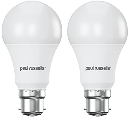 paul russells B22 Bayonet Cap LED Light, 13W = 100W Equivalent Bulb, 1521 Lumens, 4000K Standard BC A60 LED GLS, Natural Large Energy Saving Non-Dimmable Lightbulbs - Cool White Frosted - 2 Pack