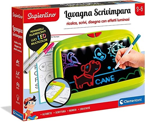 Clementoni Sapientino - Lavagna Scrivimpara, Gioco Educativo per Bambini 3-6 Anni, Lavagnetta LED Luminosa per Disegni e Scrittura, Lingua Italiana, 16256