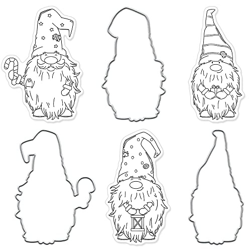 Estivaux 3 PCS Christmas Santa Gnome Clear Rubber Stamps and Dies Cuts for Card Making, Father Christmas Silicone Stamps Xmas Gnome Cutting Dies Sets for Scrapbooking Journaling Crafts Supplies