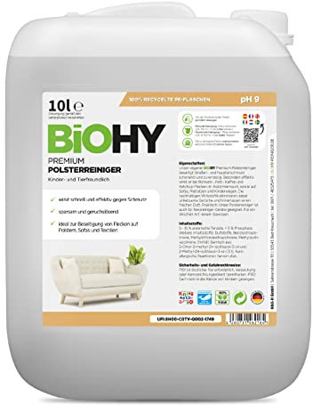 BiOHY Premium Polsterreiniger (10 Liter Kanister) | Bio Konzentrat für Polstermöbel, Sofas, Teppiche & Textilien | für Nasssauger & andere Geräte geeignet | geruchslösender Fleckentferner