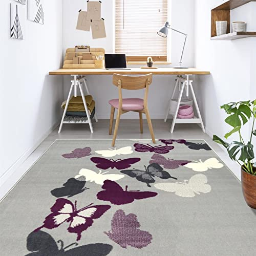 Modern Style Rugs Colourama Graphic Grey/Purple Rug, Short Pile Rug, Bedroom, Conservatory, Rugs for Living room, 160x230cm (5ft 3 inch x 7ft 7 inch)
