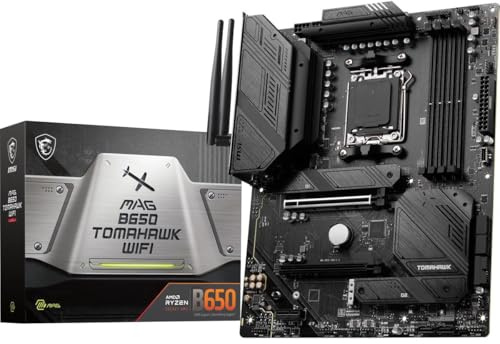 MSI MAG B650 Tomahawk WiFi Gaming Motherboard (AMD AM5, ATX, DDR5, PCIe 4.0, M.2, SATA 6Gb/s, USB 3.2 Gen 2, HDMI/DP, Wi-Fi 6E, AMD Ryzen 7000 Series Desktop Processors)