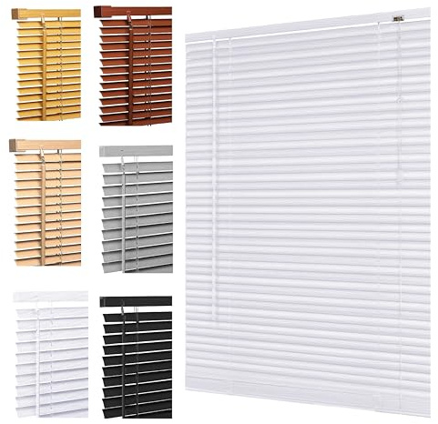 Ruby Deals Custom Made to Measure PVC Venetian Blinds Window 25mm Thin Slats Easy Fit Window Treatment Shutters Child Safe Home Office (White Embossed blinds W60 x 150Hcm)
