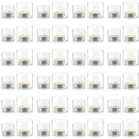 NUPTIO Glas Teelichthalter Teelichter Teelichtgläser - 48 Stücke Klein Teelicht Hochzeit Windlicht Windlichter Glas Set Schwimmkerzen Teelichtglas Kerzenhalter Weihnachten 4cm & 5cm Höhe