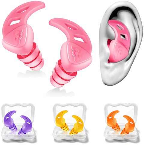Schwimm Ohrstöpsel für Erwachsene - 4 Paar Wasserdichte Wiederverwendbare Silikon Schwimmen Ohrstöpsel - Ohrschutz für Ideal zum Surfen, Dusche,Tauchen, und Anderen