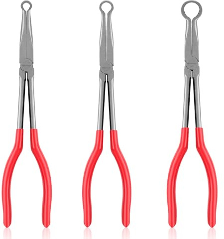 TOOLEAGUE 3Pcs Extra Long Hose Gripper Pliers Set, 11 Long Reach Pliers,5/16-Inch, 1/2-Inch, 3/4-Inch Dia,O-shape Tip Craft Repairing Tool,Offset Spark Plug Boot Removal Tool