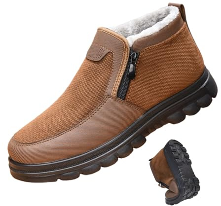 Generico Stivali da neve da uomo, scarpe invernali calde e antiscivolo fodera in pelliccia scarpe in cotone, stivali da trekking con cerniera laterale(Camel,EU44)