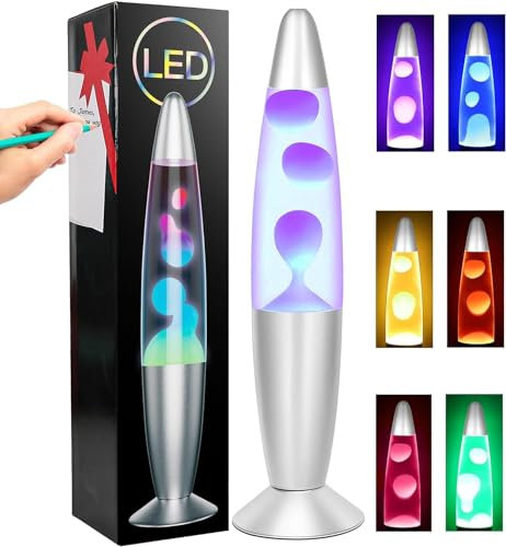 AONESY LED Lavalampen 34cm Farbwechselnde Lavalampe Kinder Weiße Flüssigkeit & Weißes Wachs Lavalampe Kinder Astro für Heimdekoration Schönes Licht