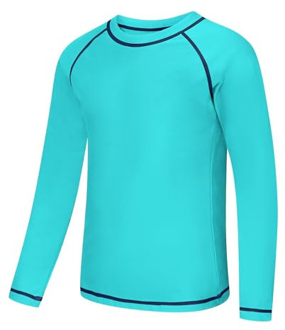 Zoofly UV Shirt Kinder Badeshirt Rashguard-Shirts für Jungen Langarm UPF 50+ Sonnenschutz Rash Vest Kinder UV Kleidung Schwimmen Shirt, Grün 12-14 Jahre (L)