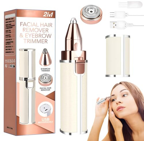 Elektrisch Augenbrauenrasierer, 2025 Neu Damenrasierer Gesicht, Elektrisch Augenbrauen Trimmer Damen 2-in-1 Gesichtshaarentferner und Augenbrauentrimmer Wiederaufladbare Gesichtshaarentfernung (1)