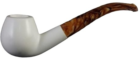 Meerschaum Pipe, White Bowl Marbled Brown Stem, Smooth Apple Shape with box