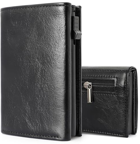 Valveric Herren Portmonee – Magnetisches Smart Wallet, Kleine Geldbörse mit Münzfach & RFID-Schutz, Kartenetui für 9 Karten, Leder Geldbeutel Herren mit Kartenhalter, Wallets for Men – Schwarz