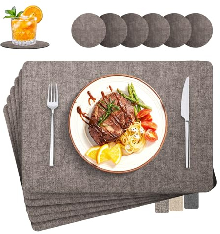 Set di 6 tovagliette lavabili, in finta pelle, resistenti al calore, 30 x 43 cm, antiscivolo, per casa, cucina, ristorante e hotel (Grigio)