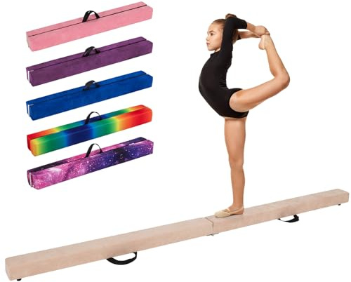 COSTWAY 240 cm svävande balkar för barn, balanseringsbalkar, vikbara, gymnastikbalkar med bärhandtag och halkfritt golv, gymnastiksbalkar, balansbalk för hemmet (brun)