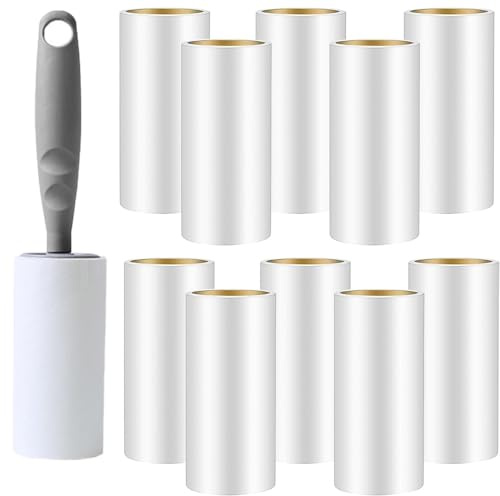 Fusselrolle Tierhaare 10 Rollen 600 Blatt, Extra Klebrige Fusselentferner, Tragbarer Fusselroller Lint Roller für Kleidung, Haare, Sofa, Bett, Katzenhaare, Hundehaare