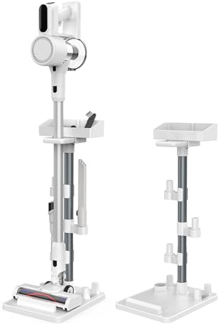 Generic Vacuum Stand, Compatible with Bissell Dyson Eureka Hoover More Cordless Stick Vacuums, Universal Standing Dock Station Organizer (White/Gray, Adjustable Tubes)
