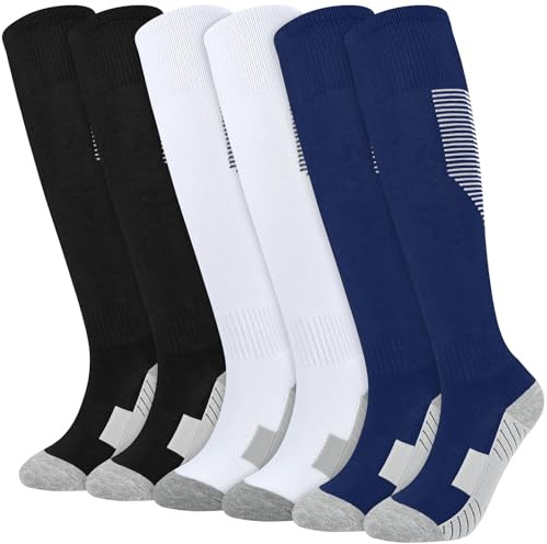 KOOOGEAR Kids Football Socks soccer Socks Boys Sports Socks Youth Knee High Socks Athletic Sock Girls Junior Running,Training,Rugby,Hockey 6-12Years (UK, Age, 6 Years, 9 Years, Black White Blue)